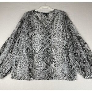 Saks 5th Avenue Womens Balloon Sleeve Blouse Sheer Snake Print V Neck - Small